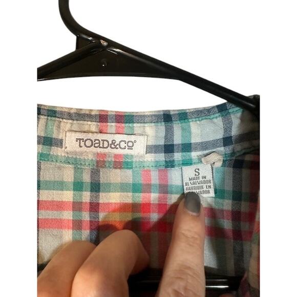 Toad & Co Plaid Blue & Pink Multi Quarter Button Long Sleeve Shirt Women Sz S - Picture 8 of 9